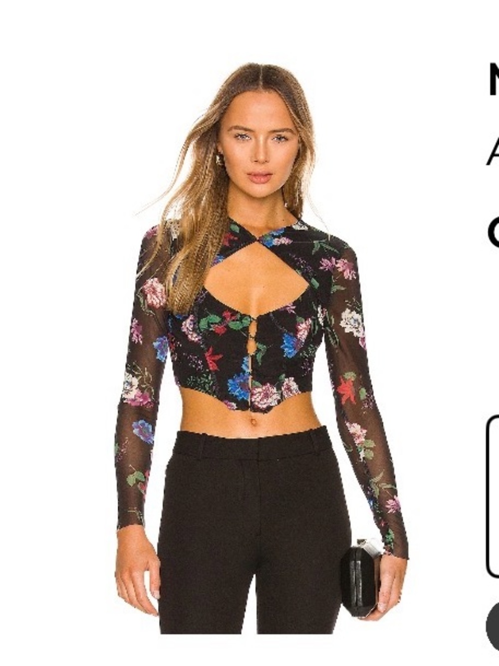 REVOLVE Black Floral Cutout Long-Sleeve Crop Top